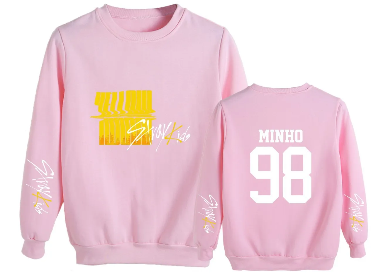 pink7 KPOP Stray Kids альбом желтая древесина с тем же абзацем голова круглый вырез свободный свитер студенческие мужчины и женщины дропшиппинг - Цвет: pink7
