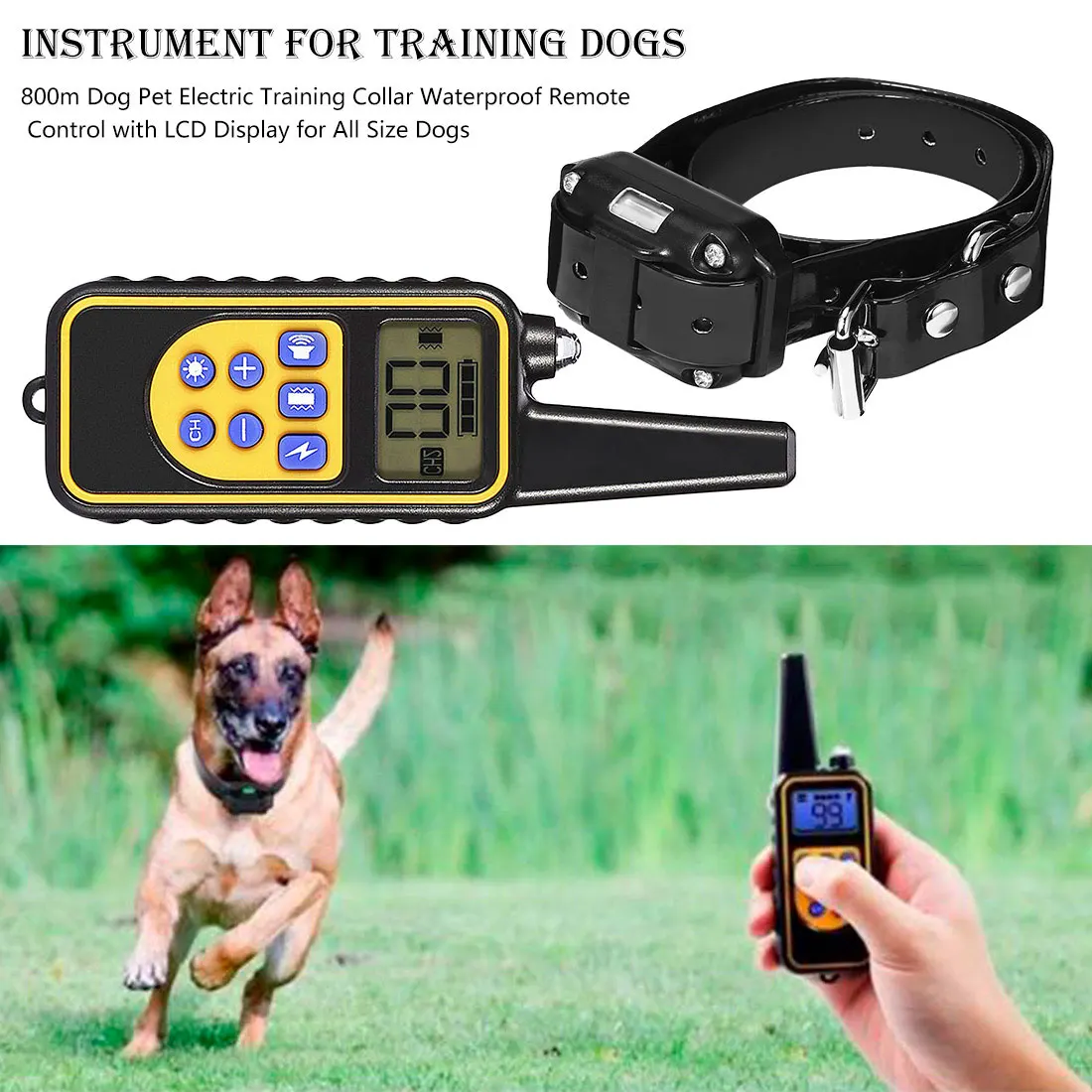 Ошейник для тренировки LargeDog 800 м для среднего электрического ЖК-дисплея перезаряжаемый Водонепроницаемый Электронный тренировочный ошейник