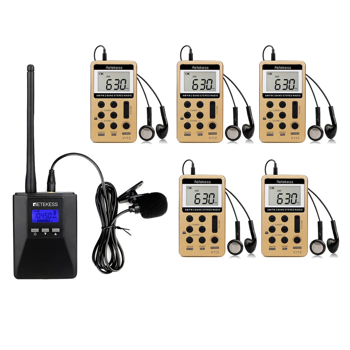Retekess TR506 FM передатчик+ 5 шт. V112 FM радио приемник гид системы руководство церковной встречи система перевода - Цвет: Gold