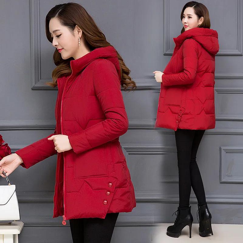 

Hooded Cotton Overcoat Women's 2019 Winter New Style Elegant Thin Western Style Fashion Warm Cotton Coat Fashion