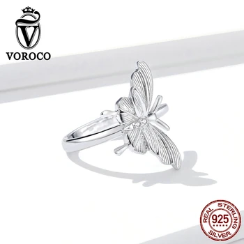 

VOROCO BNE353 925 Sterling Silver Naglyphic Spring Butterfly Earring Hypoallergenic Ear Clip Sweet Cute Ancessory Women Jewelry