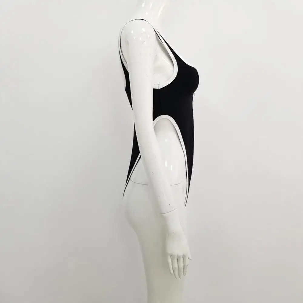 Летний Повседневный стиль модный элегантный женский клубный бодикон Vestidos женский сексуальный квадратный воротник без рукавов на молнии черный из двух частей