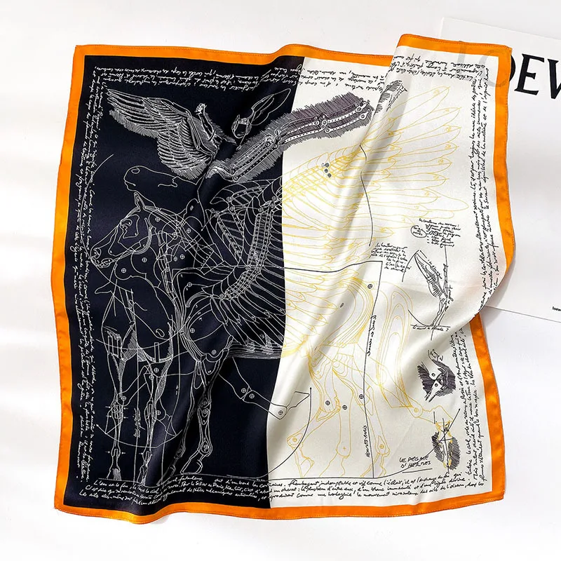 100% Silk Scarf Small Bandana Women Fashion Ethnic Tribal Fly Horse Kerchief Neck Hairband 53*53cm |