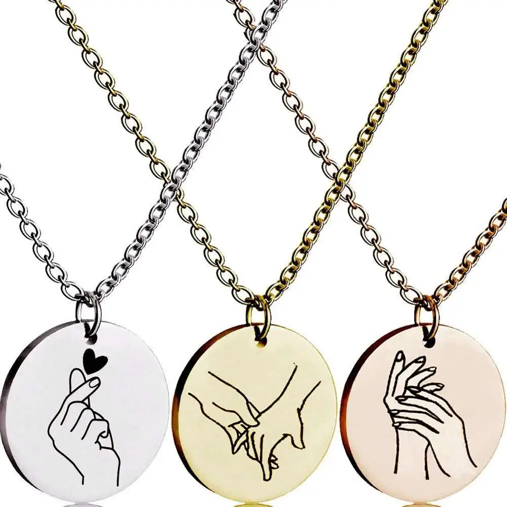 

Duoying Black Printed Custom Hand Gestures Language Drop Disc Necklace Custom Sister Gifts Necklace Cool Gift For Daughters