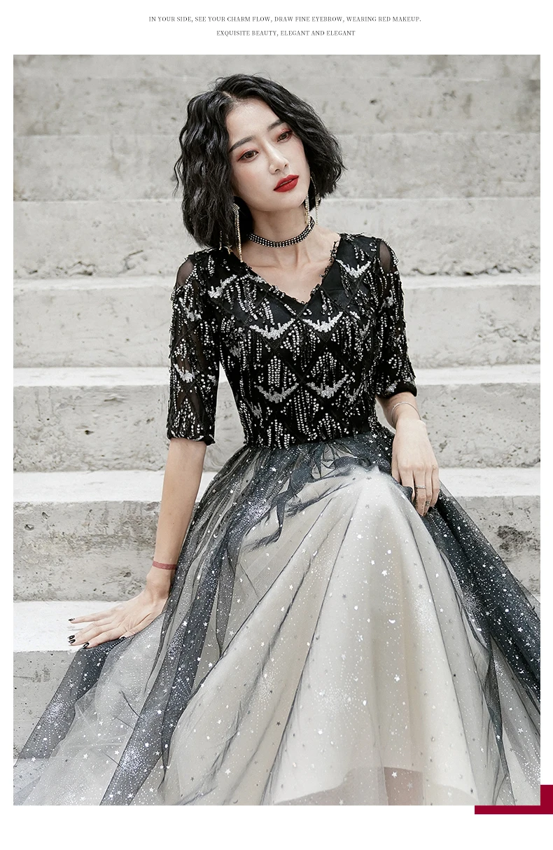 wei yin AE0207 Evening Dresses Elegant V-Neck Tassle with Zipper Formal Evening Gown Party Dress Fashion