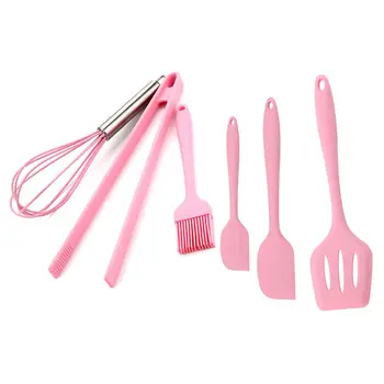 

Pink Silicone Cookware Sets 6 pieces Egg Beater Spoon Clip Spatula Oil Brush kitchenware 6 Dresses kitchen Tools