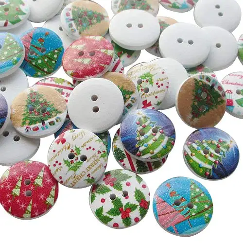 

suoja 20/50pcs Santa Christmas Tree Wood Buttons 3/4" Sewing Mix Lots