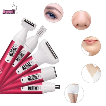 

5 in 1 Women Epilator Female Eyebrow Trimmer Lady Shaver For Hair Removal Shaving Machine Face depilador Bikini Depilatory P40