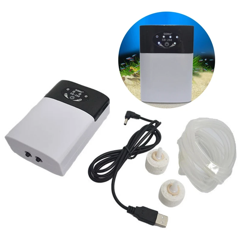 Internal Aquarium Rechargeable Silent Oxygen Pump Turtle Tank Built-in USB Port