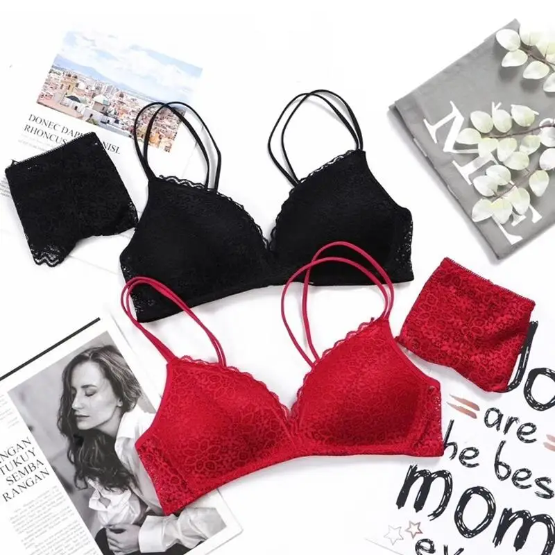 Sexy Lace Bra Women Underwear Ultra-thin Without Steel Ring Gather Bralette Non removable shoulder strap Back Closure Brassiere 2