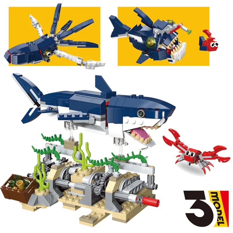 

3in1 Creator Deep Sea Creatures Shark and Crab Building Blocks Kit Bricks City Classic Model Kids Toys For Compatible Legoinglys