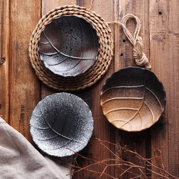 

Creative Round Leaf Tree Ceramic Plate Restaurant Western Dinnerware Snacks Oval Plate Vegetable Plate Fruit Plate Tableware