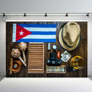 

Photography Backdrops 7x5FT Vintage Cuba Flag Culture Cigar Hat Wood Party Custom Photo Background Studio Backdrop Vinyl