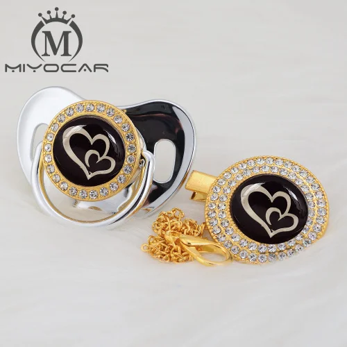 MIYOCAR, золотая, серебряная, милая, с двумя сердечками, красивая, с золотым блеском, пустышка и пустышка, без BPA, пустышка, шикарный, уникальный дизайн, GH-08 - Цвет: GH-9   6-18M