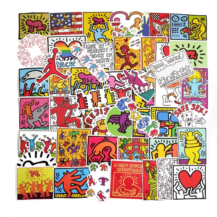 50 шт./лот, наклейка Keith Haring s для наклейки,, для сноуборда, ноутбука, багажа, автомобиля, холодильника, наклейки для автомобиля, Pegatina