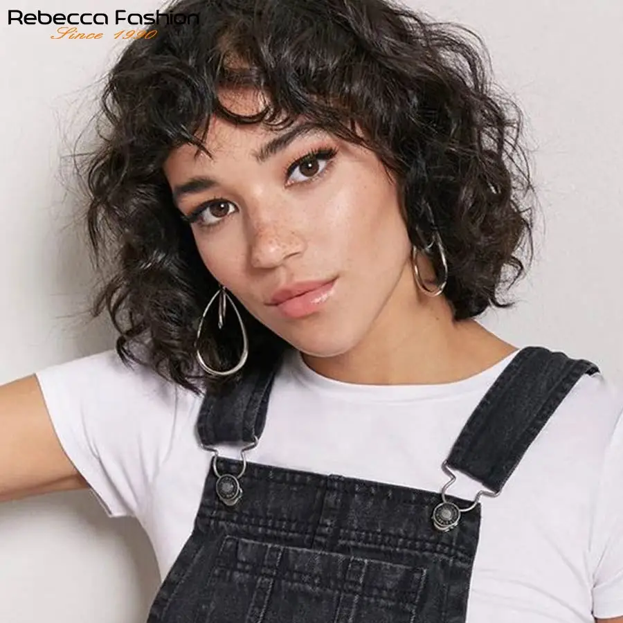 Rebecca модный короткий парик свободные вьющиеся волосы для женщин перуанский Remy