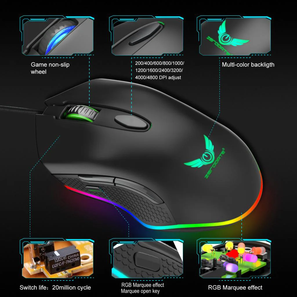 RGB Backlight Programmable Gaming Optical Mouse For Laptop Computer PC Mouse Mice With Non-Slip Wrist Support Rest Mouse Pad