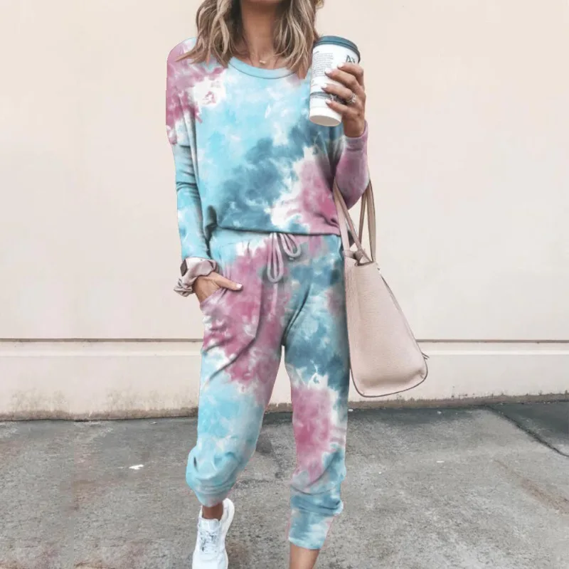 

Autumn and Winter Casual two piece set 2020 Fashion Printed Women's Casual Tops Long-Sleeved Elastic Waist Full Women's Suit
