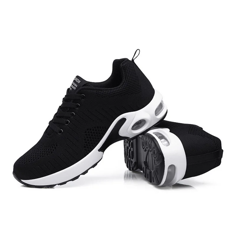 Women Fashion Mesh Breathable Sneakers Lady Flyknit Air Cushion Casual Shoes Solid Non-slip Running Joggers Sport Shoes New