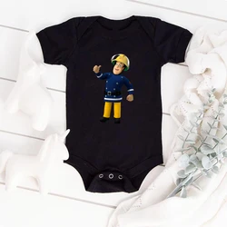 Mode européenne Cartoon Bébé Enfants Body Pompier Sam Imprimer Enfant Infantile Garçon Fille Vêtements O cou Noir Combinaison pour Nouveau Né 