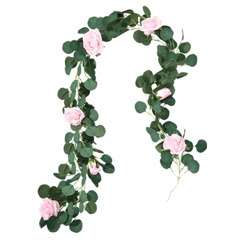 

Partykindom 2pcs Artificial Stimulation Roses Wreath Greenery Leaves Vine for Wedding