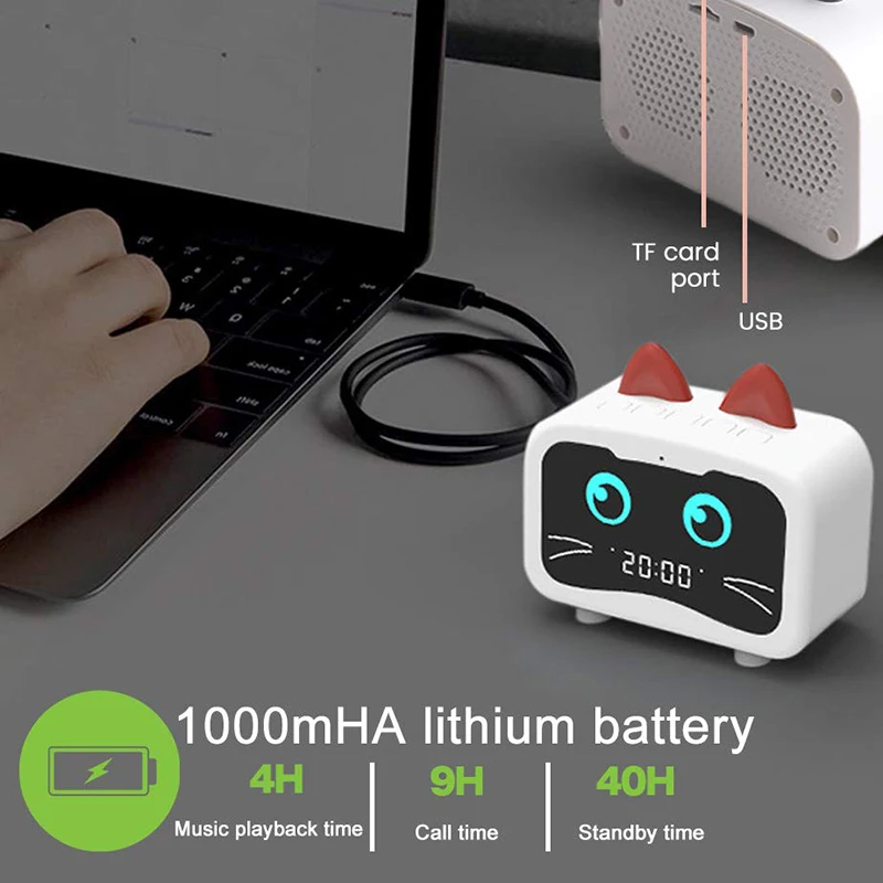 Будильник Радио с Bluetooth кошачьи уши динамик, цифровой fm-радио, Hands Free HD вызов, usb зарядный порт для тяжелых спящих хо