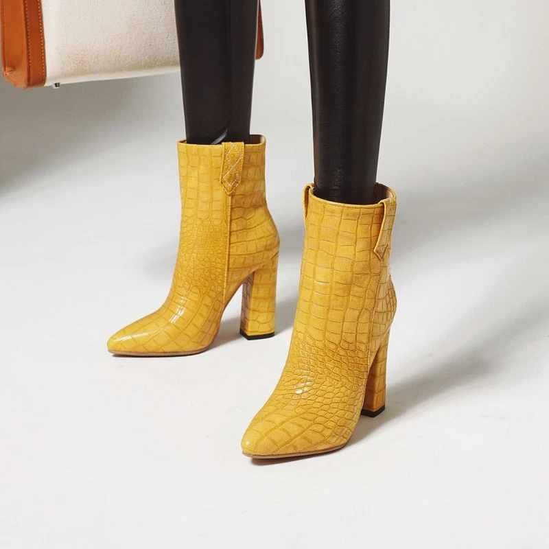 yellow snakeskin ankle boots