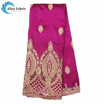 

Hot Selling Nigerian satin lace fabric in fantastic 5 Yards/pcs African George Satin Lace Fabric with Embroidery For Party Dress