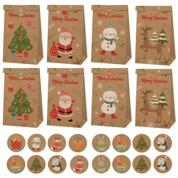 

1 Set Christmas Kraft Paper Food Packing Bags Tote Candy Bags (Assorted Color)