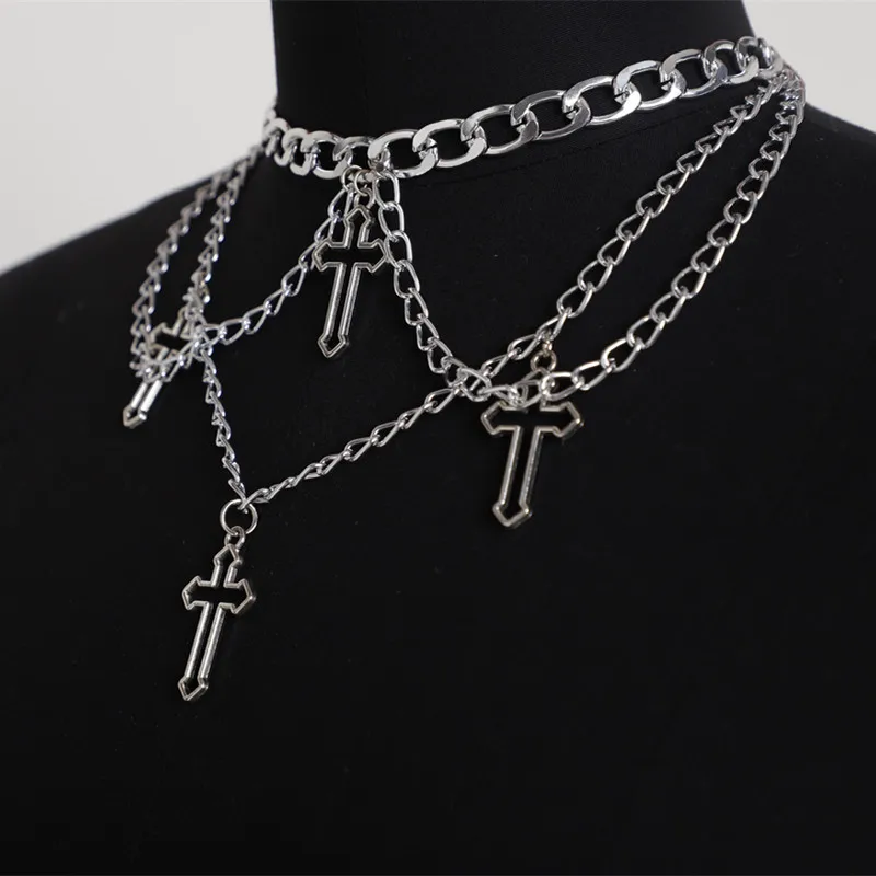 Wgoud-pendiente de Cruz estilo gótico para mujer, Gargantilla, collar, cadenas para niña, Hip Hop, accesorios para Club gitano, joyería