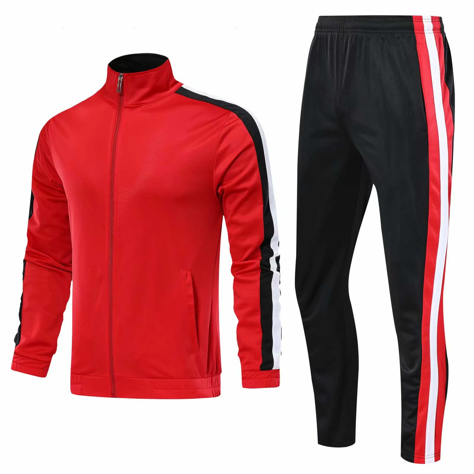 Red blackSet Бархатный спортивный беговой костюм женский мужской, футбол куртки трикотажные+ брюки Баскетбол Фитнес, тренажерный зал Набор Спортивная одежда для бега - Цвет: Red blackSet