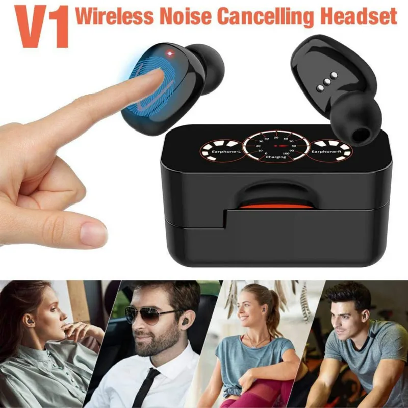V1 TWS Bluetooth Earphone V5 0 EDR Sport Earbuds Wireless Noise Cancelling Bluetooth Earphone IPX7 Waterproof With Charging Case