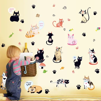 

DIY Cartoon Cats Wall Stickers Children's Bedroom Door Cupboard Stickers Kids Rooms Home Decor Removable Vinyl art Mural Decals