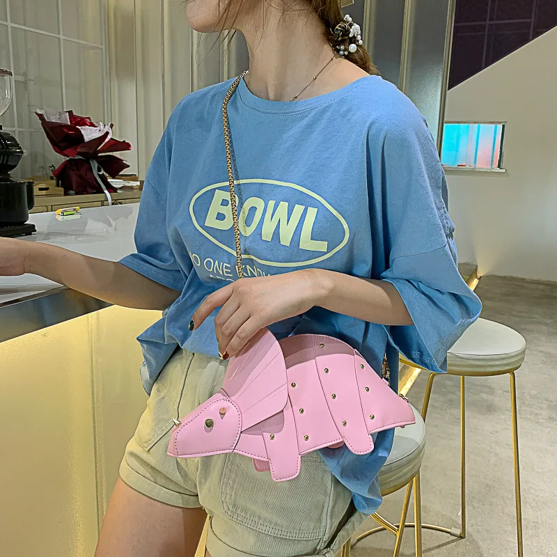 

Personality Rivet Dinosaur Design Crossbody Bags for Women Mini Chain PU Leather Shoulder Messenger Bag Ladies Girls Purse Sac