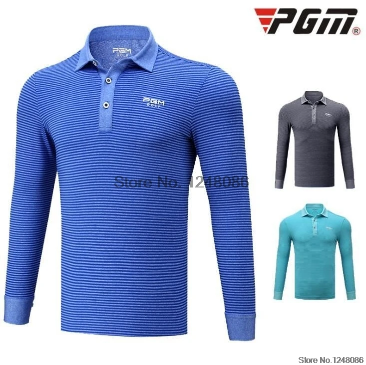 PGM autumn winter Outdoors golf sportswear men\'s striped long-sleeved button collar T-shirt breathable Turn-down Collar golf POLO shirt