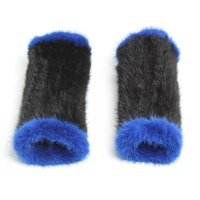 Зимние перчатки из натурального меха норки женские натуральный мех норки перчатки без пальцев хорошая эластичность настоящая вязаная норковая меховая варежки - Цвет: Color 4