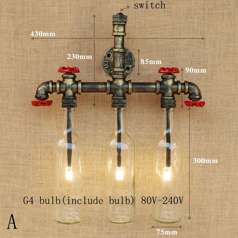 Настенная лампа в стиле ретро со стеклянным абажуром и 3 головками 220 В|Настенные