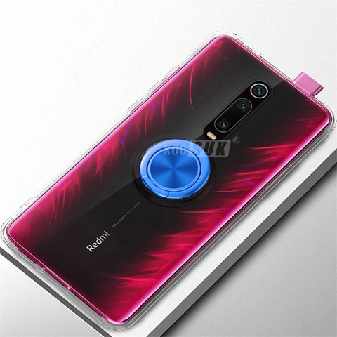 Xiao mi Red mi K20 Pro прозрачный чехол mi 9T держатель для кольца на палец подставка задняя крышка для Xiaomi mi 9T Pro Red mi K20 мягкий корпус телефона Coque - Цвет: Синий