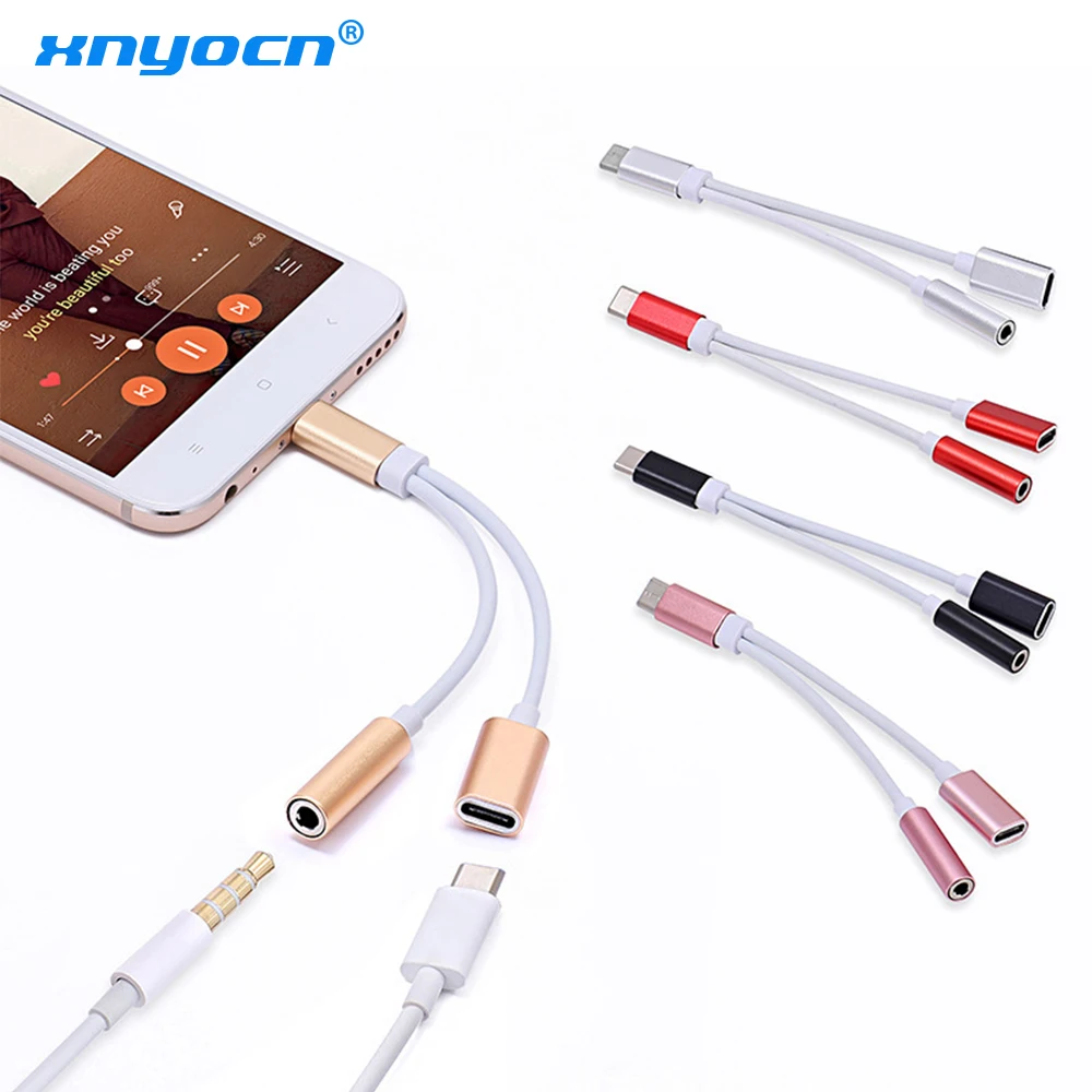 2 in 1 Type C to Type C 3 5mm Earphone Aux Jack Audio Adapter USB 1