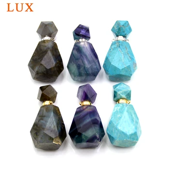 

Fluorites labradorite turquoises perfume bottle charms hand carved faceted natural gems stone Essential Oil bottles for necklace