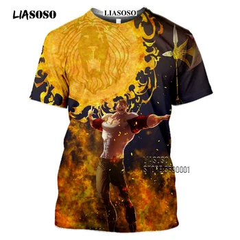 

LIASOSO Anime The Seven Deadly Sins Men's T-shirt Japanese Meliodas Hawk Escanor Estarossa 3D Print Tshirt Summer Casual Shirt