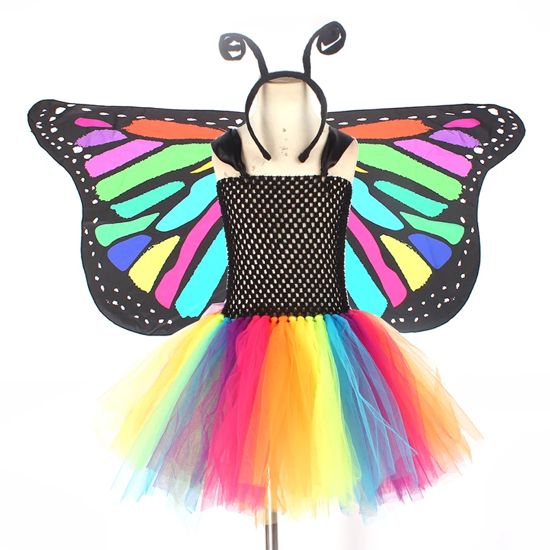 Bright Rainbow Butterfly Tutu Dress Little Kids Girls Halloween Costume Outfit Children Birthday Party Beach Holiday Tulle Dresses (20)