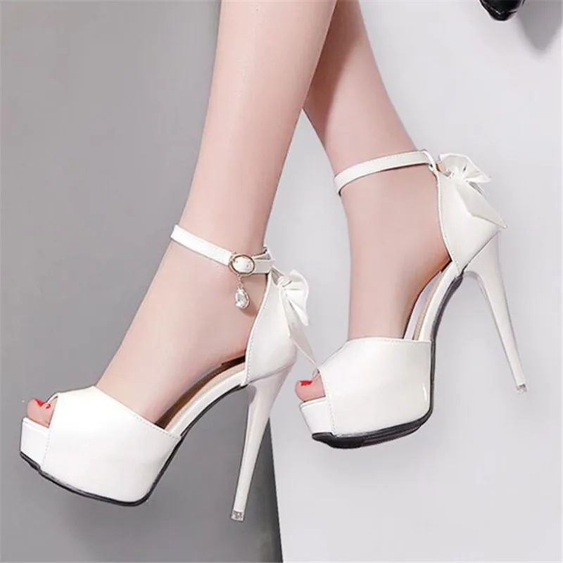 

2019 HOT Women High Heel Shoes PU Women Pumps Peep Toe Buckle Strap 12CM Thin Heels Waterproof platform shoes woman