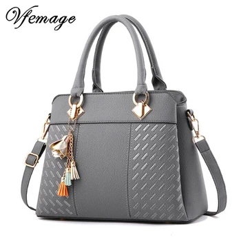 

Vfemage 3 Layers Women Handbag Tassel PU Leather Bag Top-handle Embroidery Ladies Crossbody Bag Simple Style Female Shoulder Bag