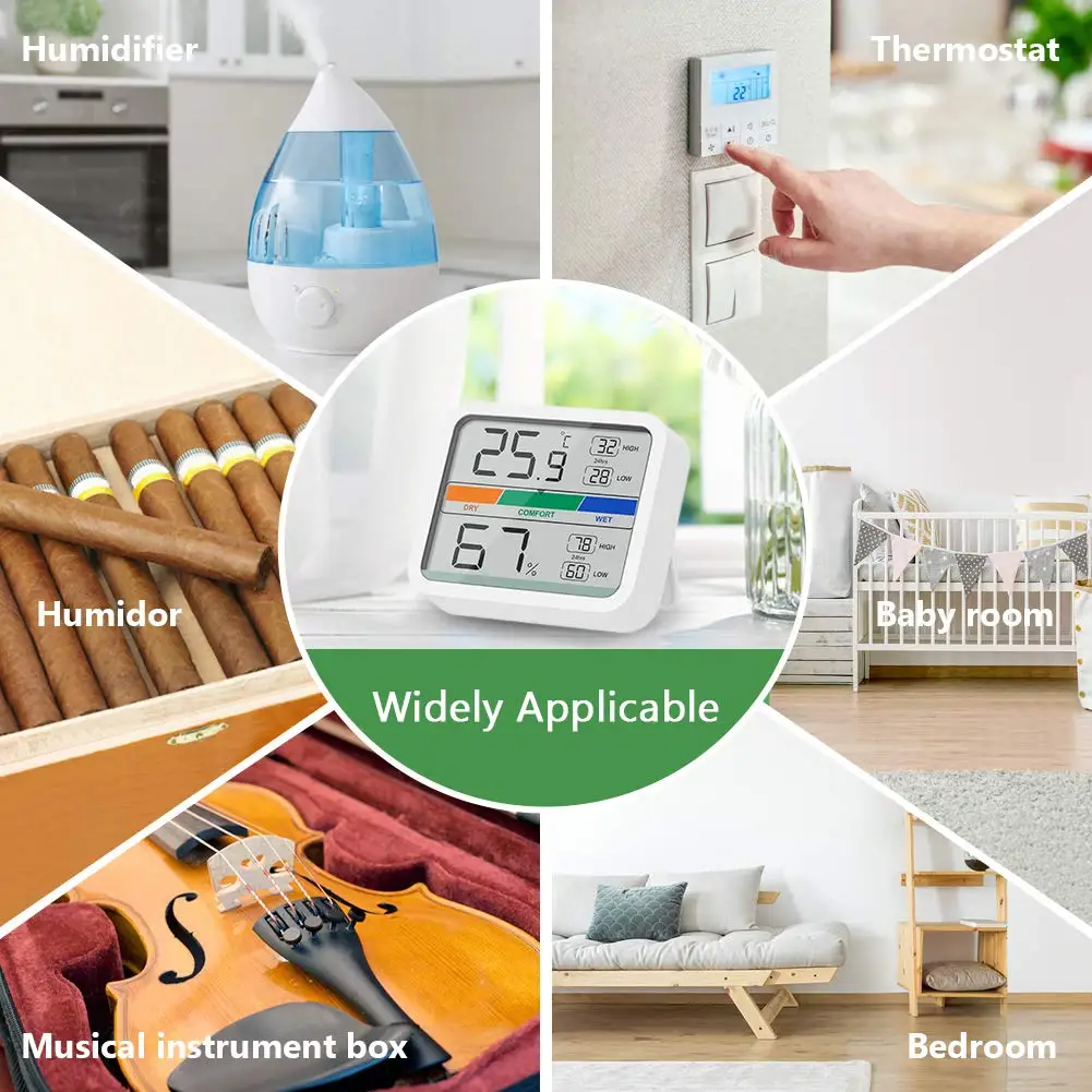 interior thermo-higrômetro com ímã, registros min max para controle de clima quarto