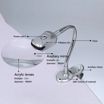 

Illuminating Magnifier Flexible Reading Clip On Embroidery Magnifying Glass LED Lamp Metal Hose Desktop Tools Elder Repair