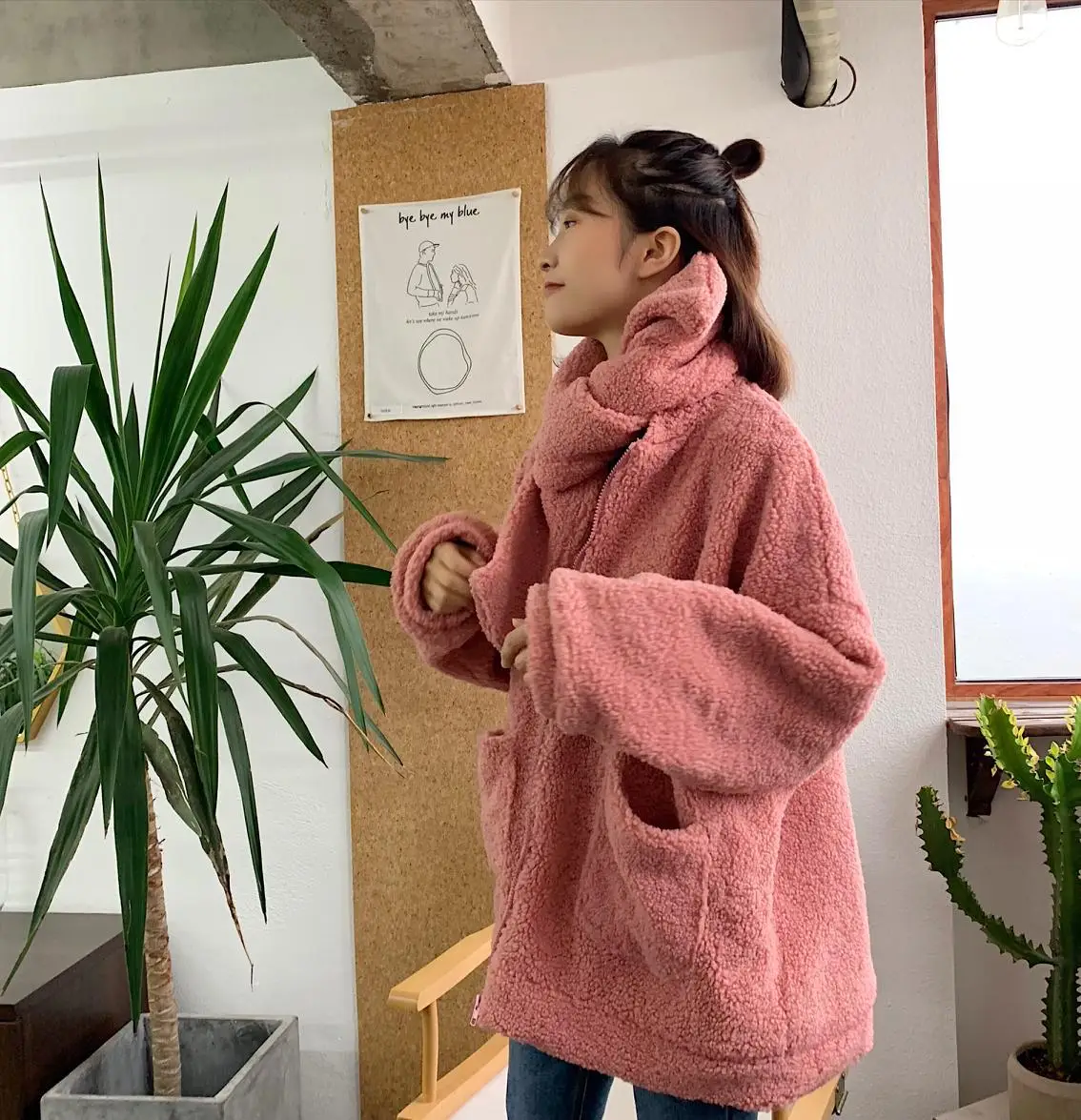 Южная Корея Dongdaemun зима стиль пушистый искусственный мех толстое средней длины пальто овечья шерсть хлопок пальто Женская Зима
