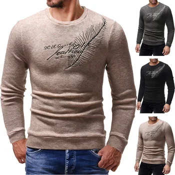 

Europe America Men Slim Fit Sweaters Pullovers Spring Fall leaf Embroidery Knitwear Mens Long Sleeve Sweater Coat New Men O Neck