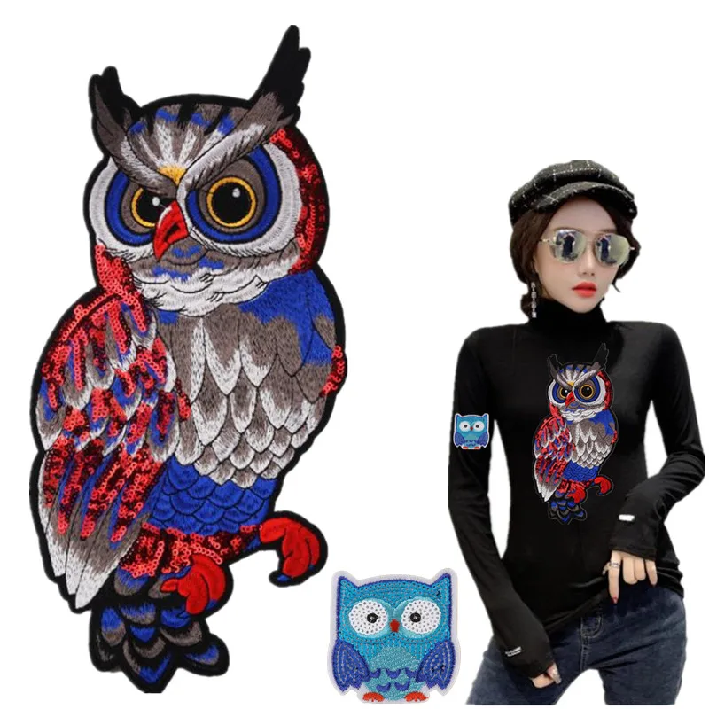 Sequins patch Custom Owl bird Diy Women Clothes Accessories Appliques Animal Biker patches for clothing Stickers Naszywki | Дом и сад