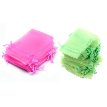 

200 Pcs Organza Wedding Favour Bags Jewellery Pouches, 100 Pcs Green & 100 Pcs Rose Red